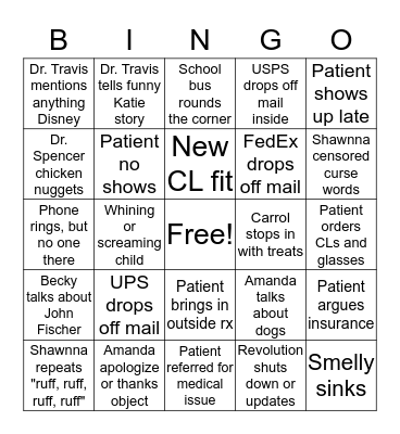 Insight EyeCare Bingo Card