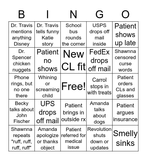 Insight EyeCare Bingo Card