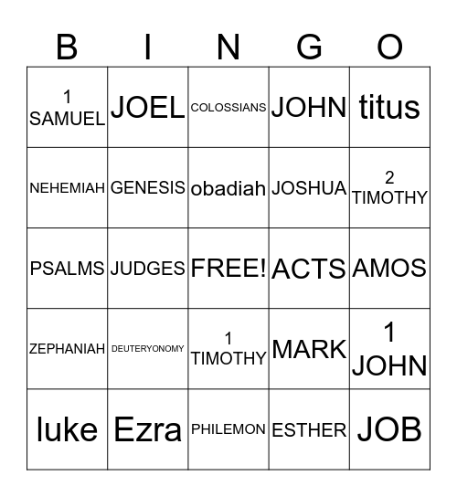 BIBLE BOOK  Bingo Card