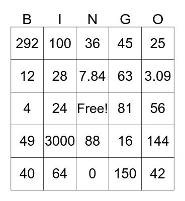 Multiplication Bingo Card