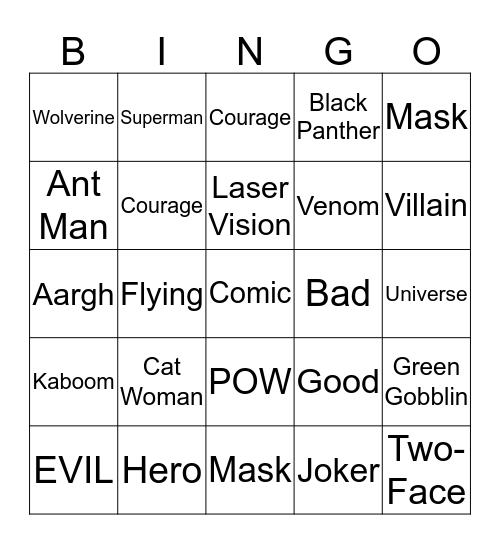 SUPERHERO BINGO Card