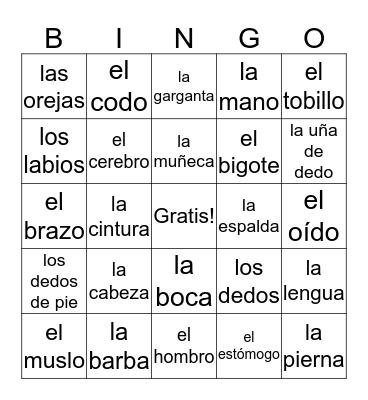 El cuerpo Bingo Card