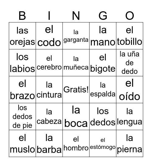 El cuerpo Bingo Card