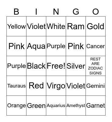 The almighty colors n'stuff Bingo Card