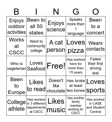 BINGO to meet you! Bingo Card