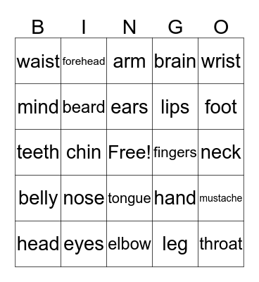 The body Bingo Card