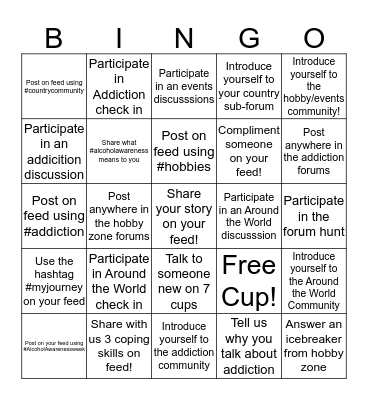 Alcohol Awareness Week Bingo! Bingo Card