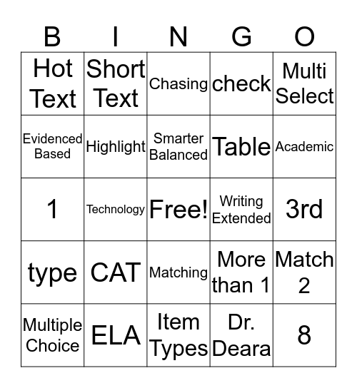CAT ELA Bingo Card