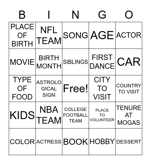 JINGO Bingo Card