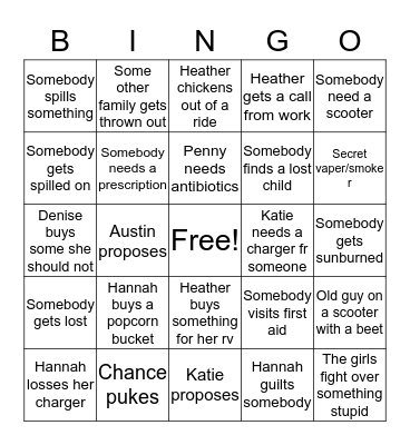 Matt’s Disney Bingo Card