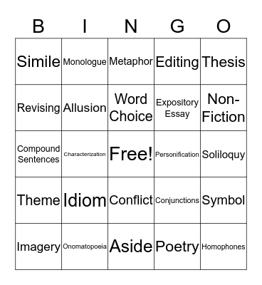 Terms in English I Bingo Card