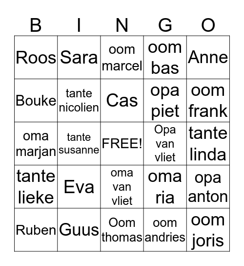 Eva's Bingo Card