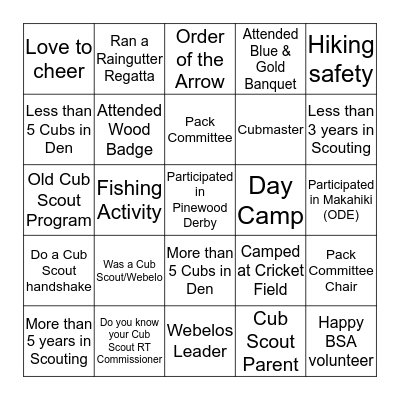 Got Cub Scout Volunteer Skills? Bingo Card