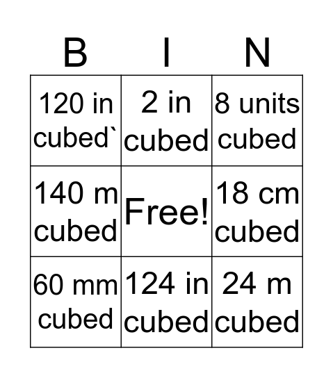 Volume Bingo Card