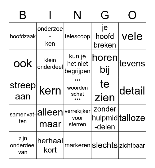 woordenschat 3 Bingo Card