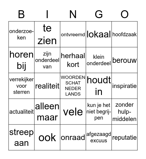 woordenschat 3 Bingo Card