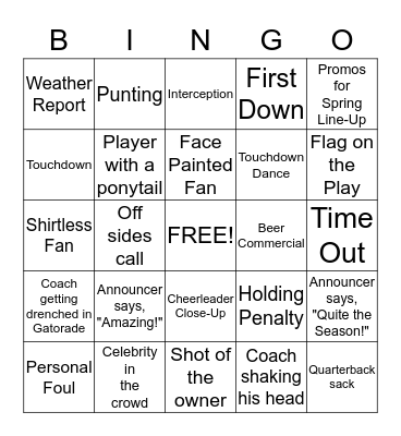 Super Bowl Bingo! Bingo Card