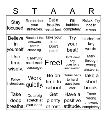 STAAR Bingo! Bingo Card