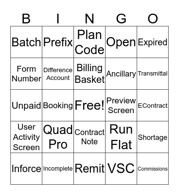 Data Entry Bingo Card