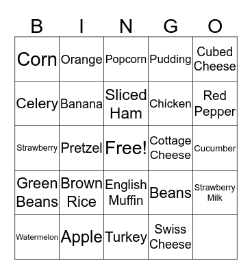 Nutritional Bingo Card