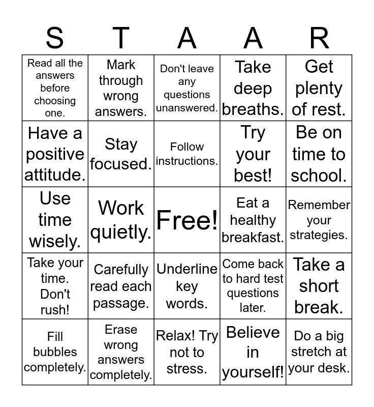 STAAR Bingo! Bingo Card