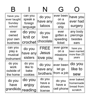 I MUST ASK YOU A QUESTION Bingo Card
