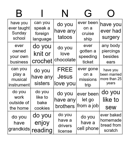 I MUST ASK YOU A QUESTION Bingo Card