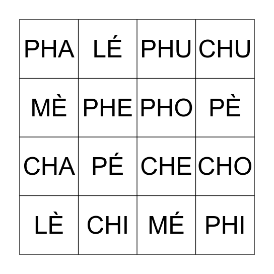 Bingo CH PH et É-È Bingo Card