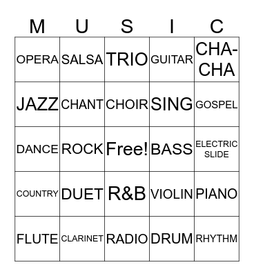 MUSIC Bingo Card