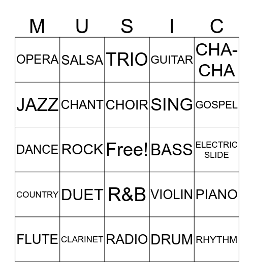 MUSIC Bingo Card