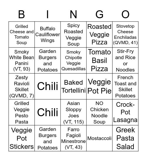 Dinner Bingo Card
