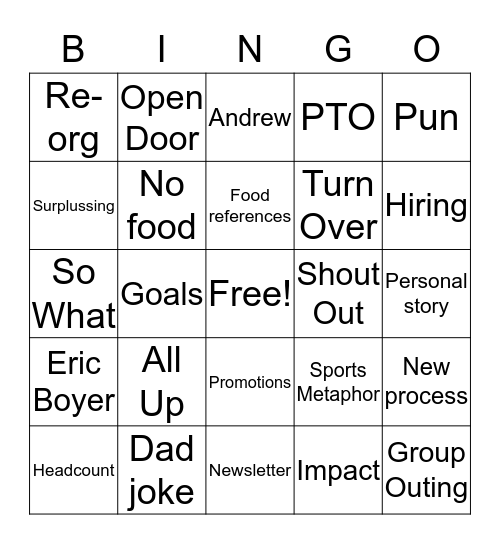 Research Meeting Bingo Card