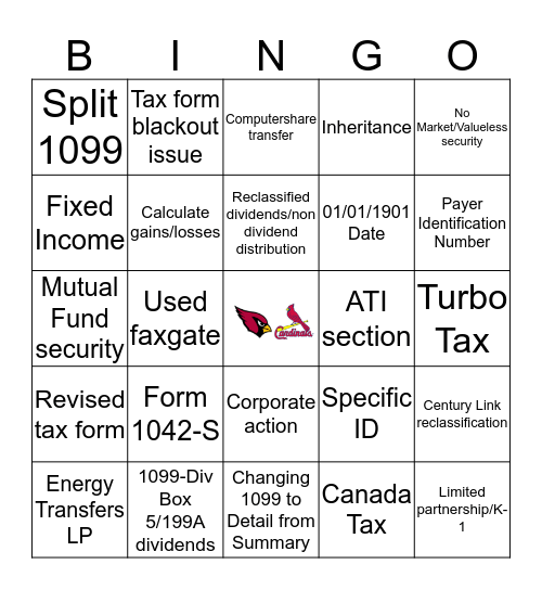 Cost and Tax BINGO Card