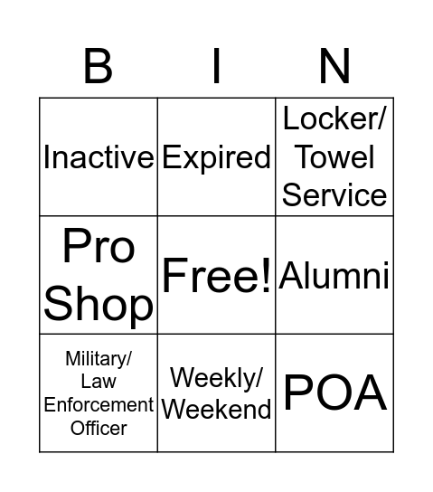 Membership Services Bingo Card
