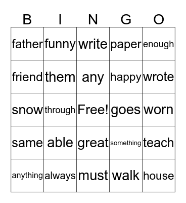 Sight Word Set Review 1 Bingo Card