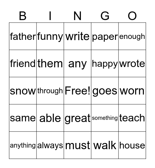 Sight Word Set Review 1 Bingo Card
