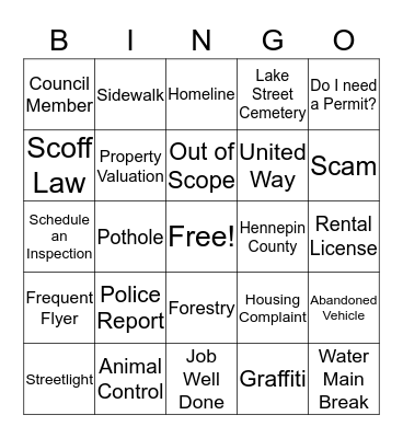 Spring Fling 2019 Bingo Card