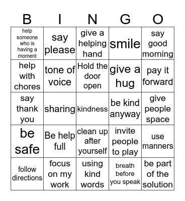 Kindess Bingo Card