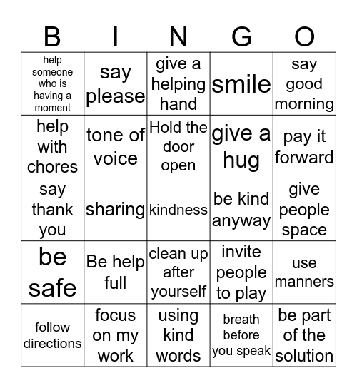 Kindess Bingo Card