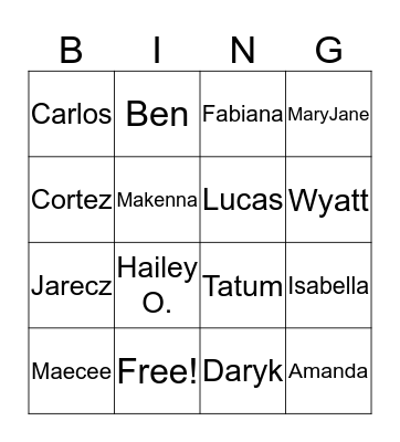 MRS. MISKIN'S FAVORITE KIDS Bingo Card