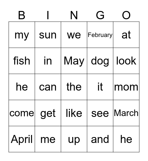 Sight Word BINGO!!! Bingo Card