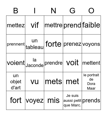 CAT 2 Unité 2 B Bingo Card
