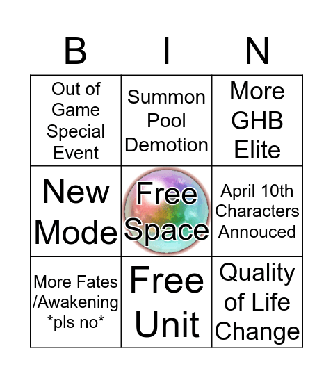 Feh Channel 4/4/19 Bingo Card