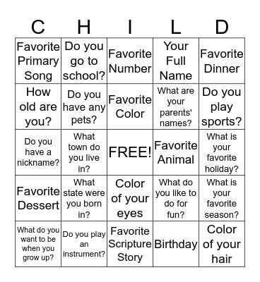 I AM A CHILD OF GOD Bingo Card
