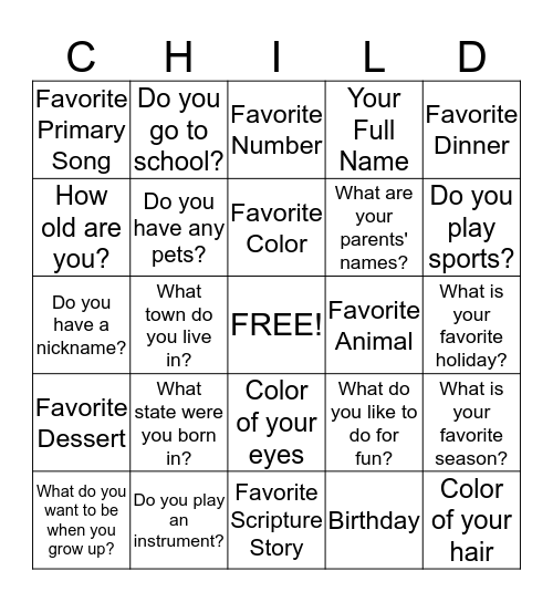 I AM A CHILD OF GOD Bingo Card
