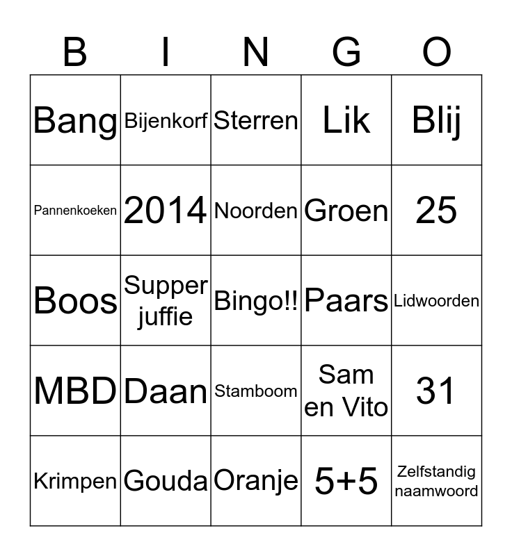 Jan Vermeer Klas MBD ~Elles Verhulst Bingo Card