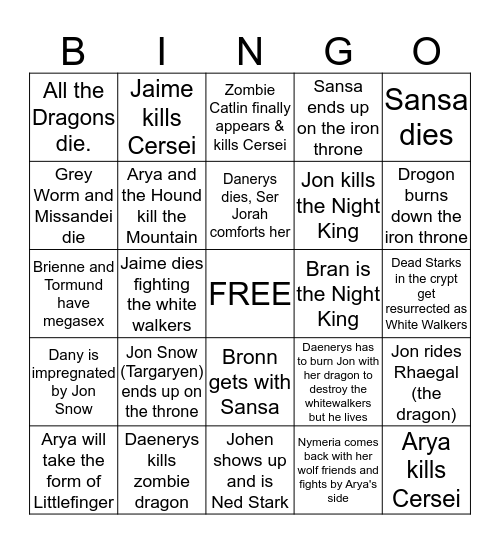 Game of Thrones BINGO! (Jackie) Bingo Card