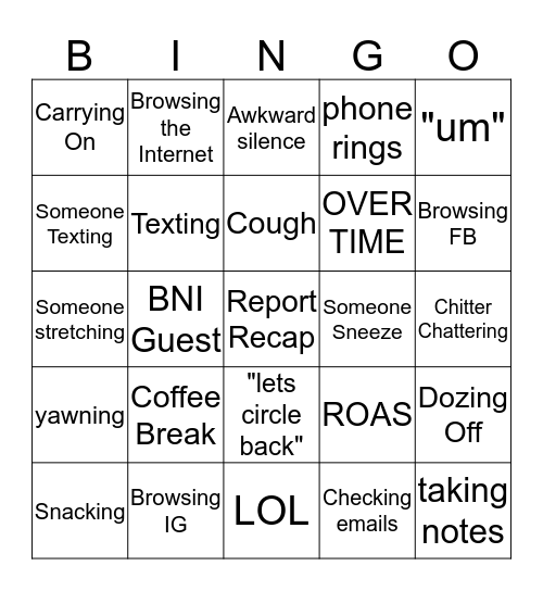 Not another BNI Presentation BINGO Card