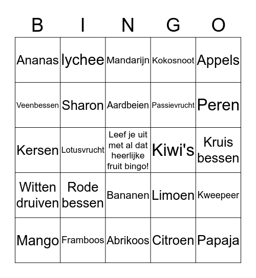 Leef je uit met al dat heerlijke fruit bingo! Bingo Card