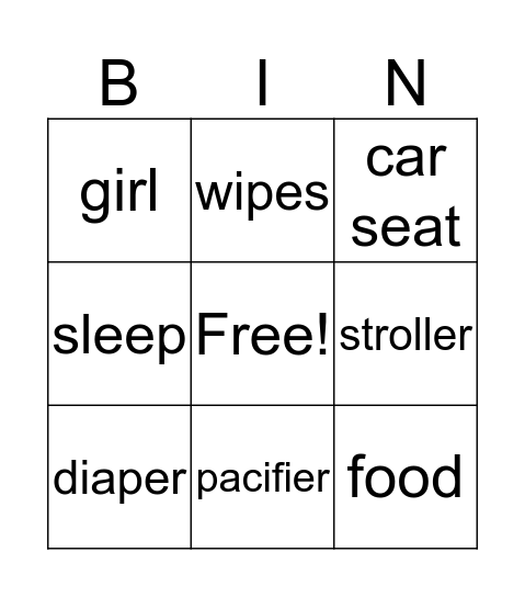 Gaby's baby shower Bingo Card